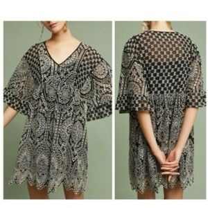 Anthropology Black and White Lace Dress